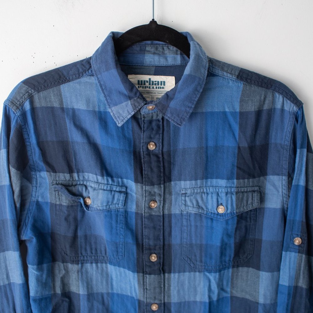 Urban Pipeline Blue Plaid Men's Long Sleeve Shirt Size Small - Picture 3 of 9